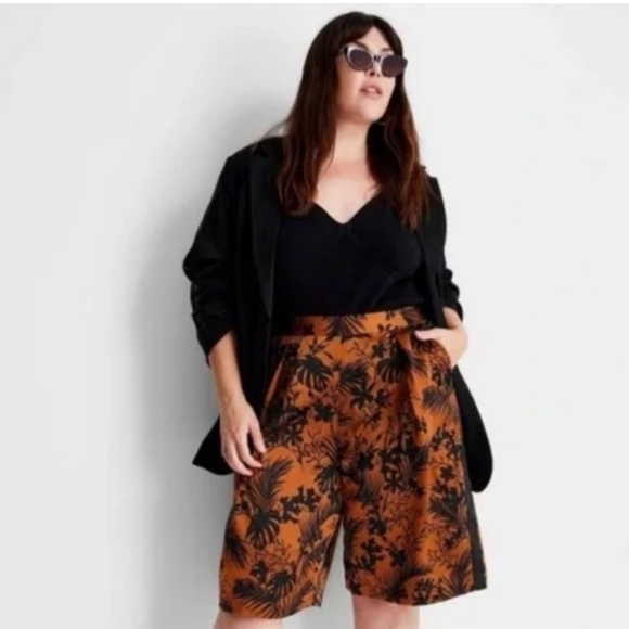 Future Collective Kahlana Barfield Brown Floral Black & Orange Women's Shorts - Picture 2 of 13